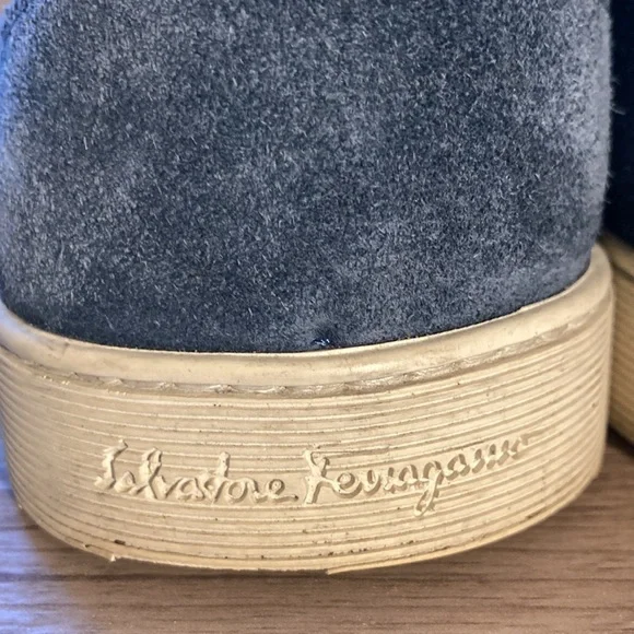 Salvatore Ferragamo Robert leather suede high top sneakers blue 8,5 EE - Picture 4 of 16